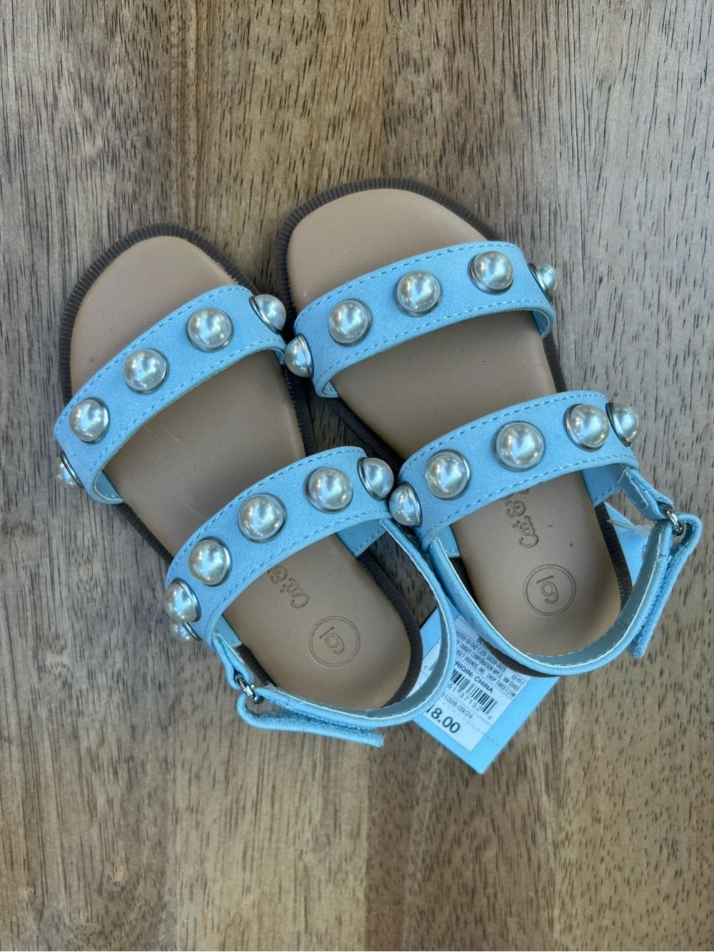 Toddler Girl Blue Pearl-Detail Sandals